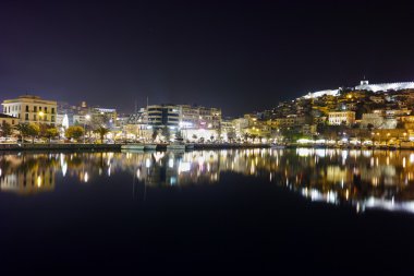 Panoramik gece fotoğraf, Kavala, Yunanistan