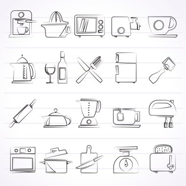 Kitchenware objects and equipment icons clipart