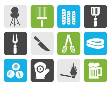 Düz piknik, mangal ve ızgara simgeleri