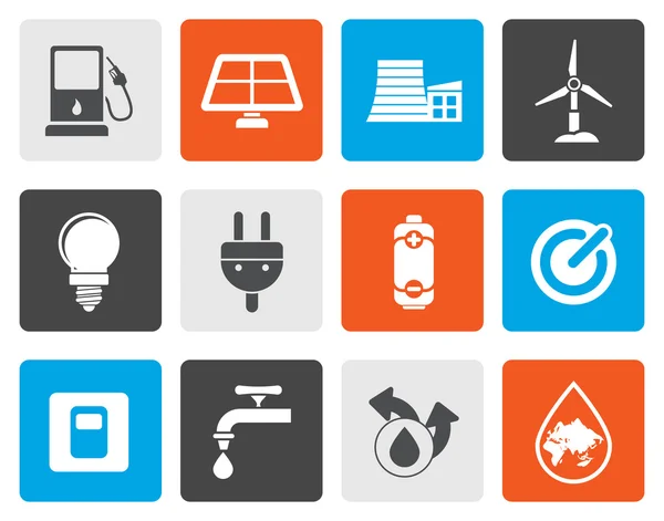 Iconos de Ecología plana, energía y energía — Vector de stock