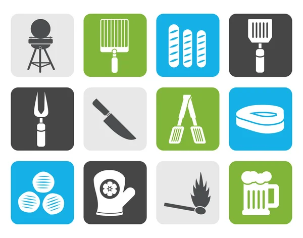 Flat picnic, barbecue and grill icons — Stock Vector