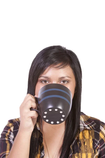 Close-up op een tiener drinken koffie — Stockfoto