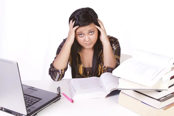 Mujer linda estudiando en su escritorio — Foto de Stock