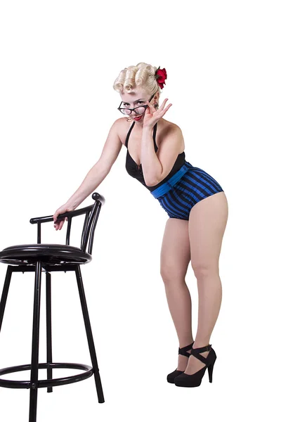 Mujer en traje de baño pin-up posando - Aislado — Foto de Stock