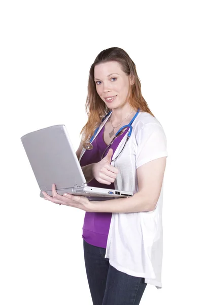 Attractive Female Doctor Giving Thumbs up — Stock Photo, Image