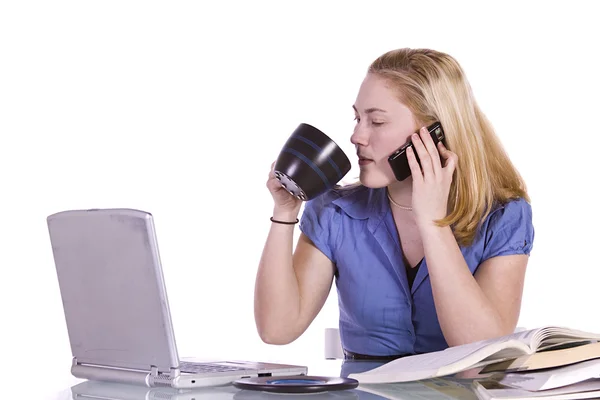 Zakenvrouw op zijn bureau werken — Stockfoto