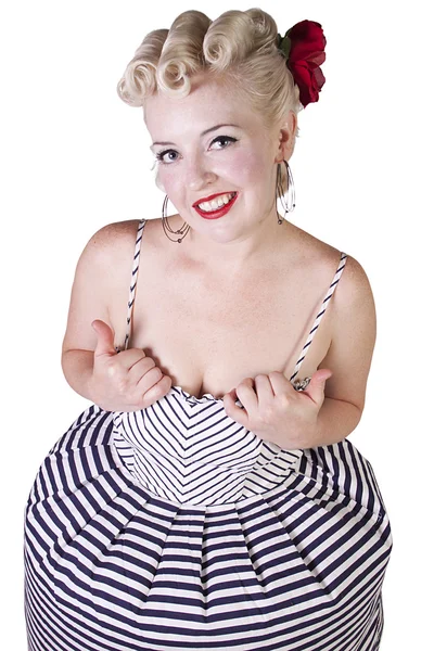 Vrouw in jurk van de pin-up poseren - geïsoleerd — Stockfoto