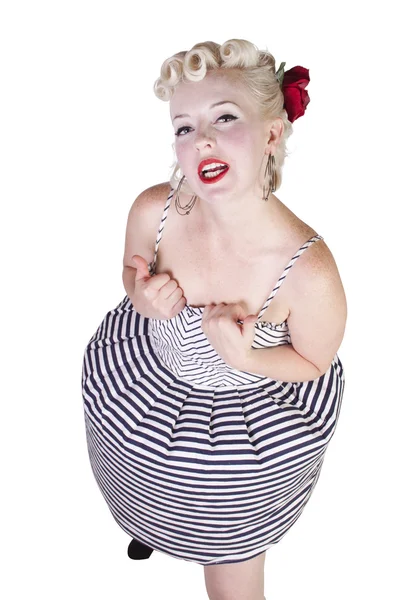 Vrouw in jurk van de pin-up poseren - geïsoleerd — Stockfoto