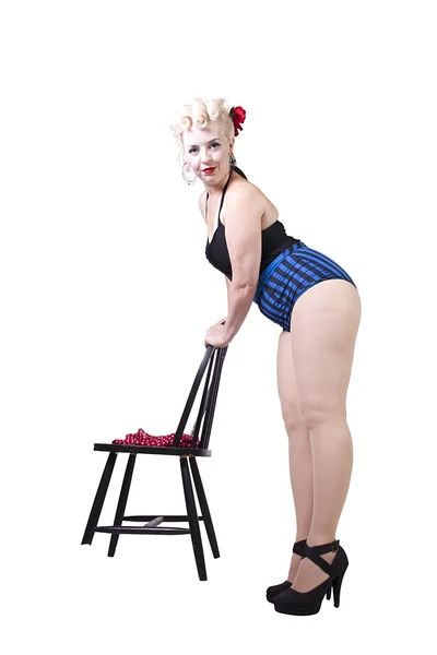 Woman in pin-up swimsuit posing - Isolated — Stock Photo, Image