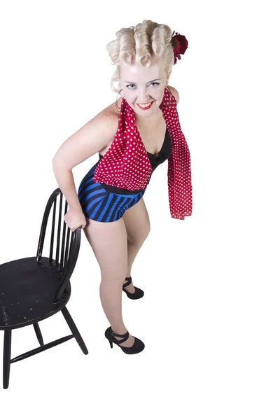 Woman in pin-up swimsuit posing - Isolated — Stock Photo, Image