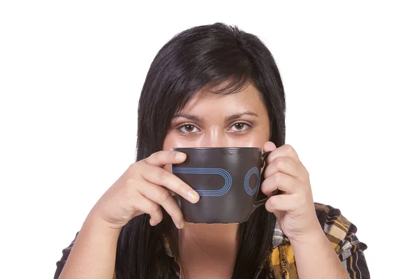 Close-up op een tiener drinken koffie — Stockfoto