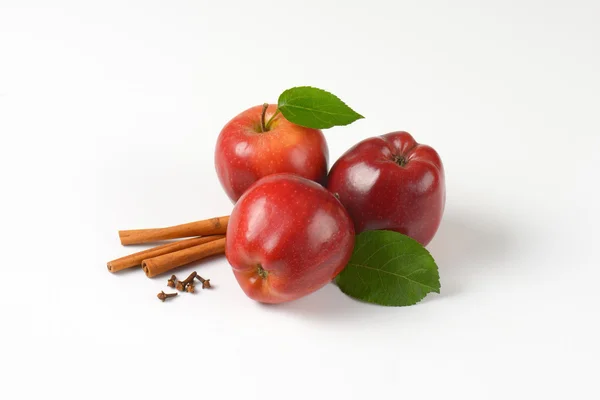 Κόκκινα μήλα, ραβδιά κανέλας και αποξηραμένα γαρύφαλλα — Φωτογραφία Αρχείου