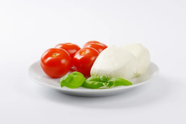 Färsk mozzarella och tomater — Stockfoto