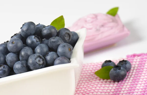 Bowl of fresh blueberries and yogurt Stock Image