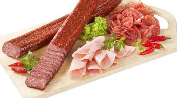 Sliced salami and ham — Stock Photo, Image