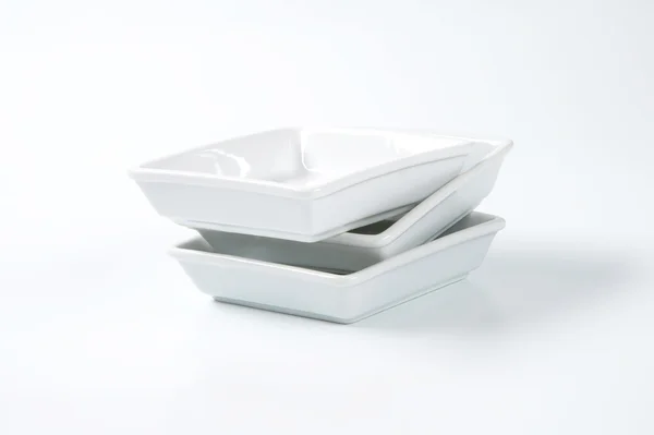 Ceramic rectangle white deep plates — Stock Photo, Image