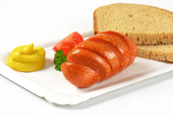 Roasted sausage, mustard and bread — Stock Photo, Image