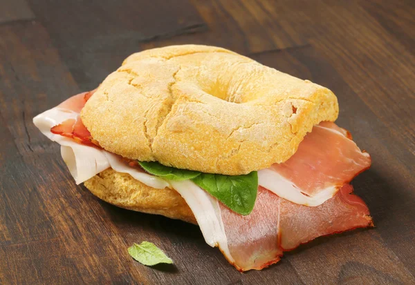 Bread roll (friselle) with Schwarzwald ham — Stock Photo, Image
