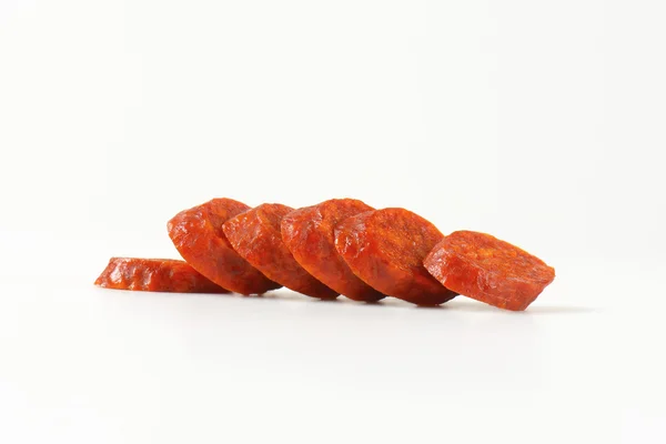 Salsicha de páprica em fatias — Fotografia de Stock
