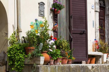 İtalyan ev dış Saksı bitkileri ile dekore edilmiştir.