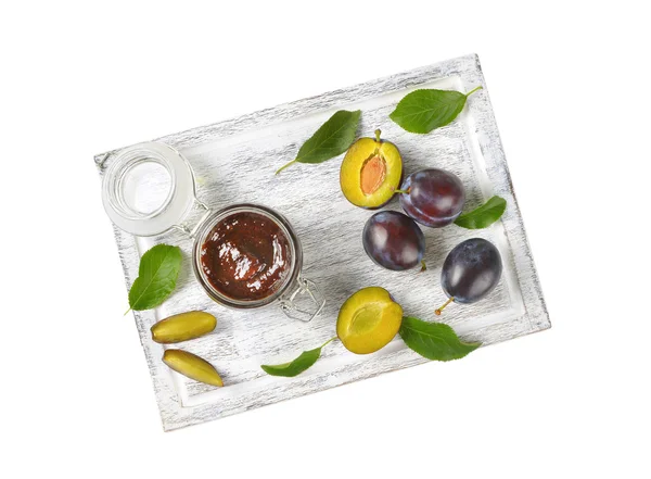 Plum jam and fresh plums — Stock Photo, Image