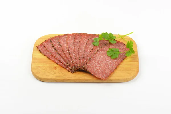 Black pepper salami slices — Stock Photo, Image