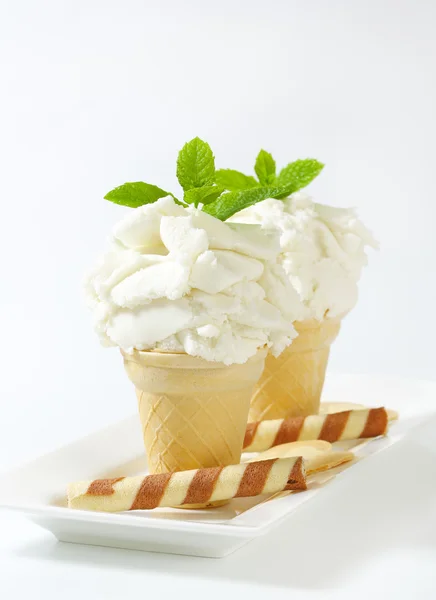 Frozen yogurt in wafer cups Stock Image