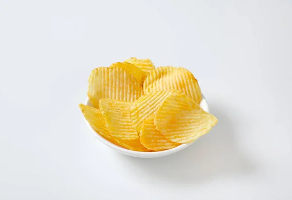 Bowl Thin Ridged Potato Chips — Stock Photo, Image