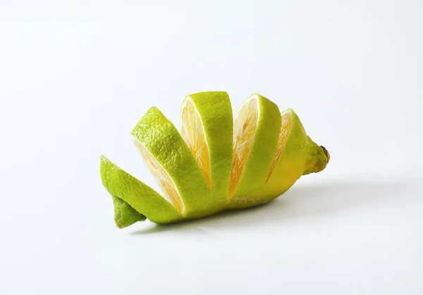 Lemon Green Peel Yellow Flesh Sliced — Stock Photo, Image