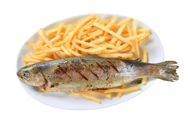Grilled trout with French fries — Stock Photo, Image