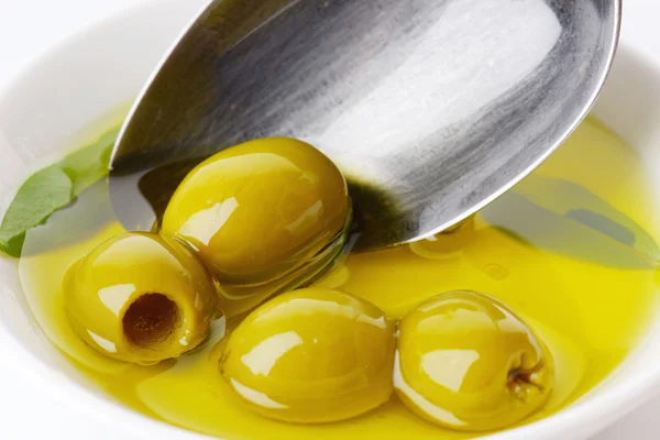 Pitted green olives — Stock Photo, Image