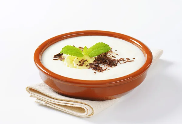 Pureed Rice Pudding with banana and chocolate — Stock Photo, Image