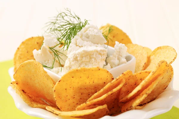 Tortilla chips and curd cheese — Stock Photo, Image