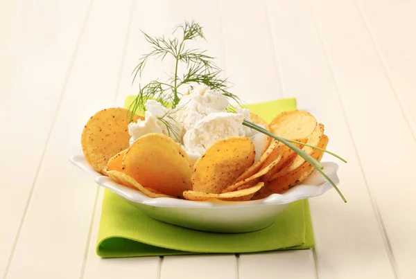 Tortilla chips and curd cheese — Stock Photo, Image