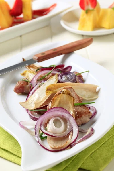 Pan fried pork with vegetables — Stock Photo, Image