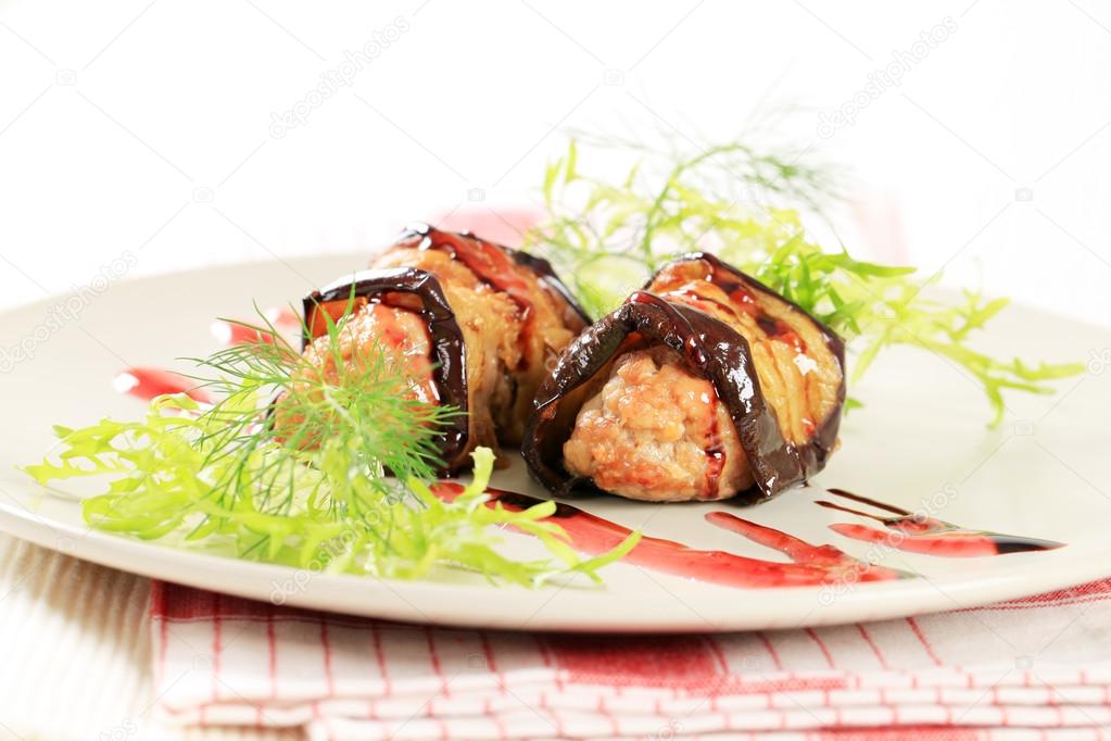 Eggplant wrapped meatballs
