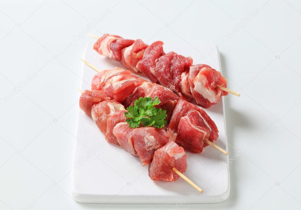 Raw pork skewers 