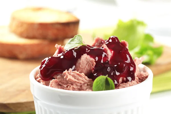 Smooth pate with cranberry sauce — Stock Photo, Image