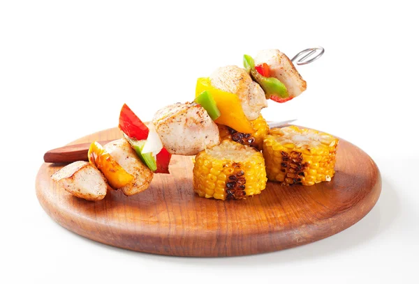 Chicken Shish kebab and sweet corn — Stock Photo, Image