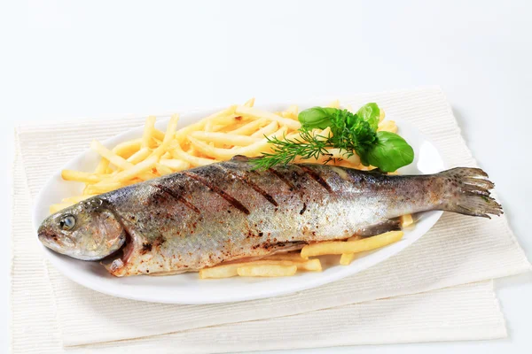 Grillad röding med pommes frites — Stockfoto