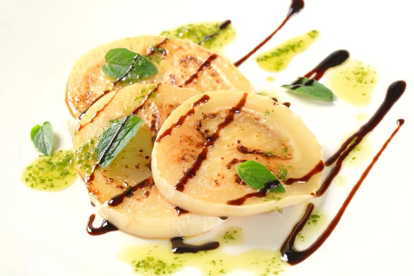 Aubergine with pesto and balsamico — Stock Photo, Image