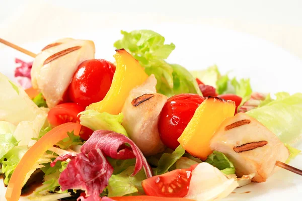 Chicken skewer with vegetable salad — Stock Photo, Image