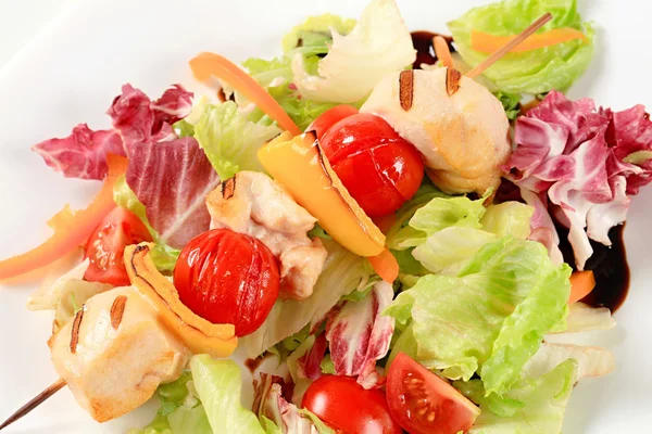 Tavuk şiş sebze salatası ile — Stok fotoğraf