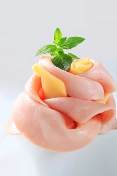 Ham and cheese appetizer — Stock Photo, Image