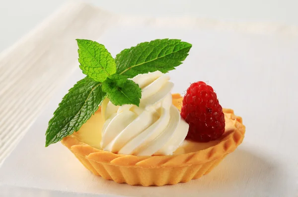 Custard tart topped with cream — Stock Photo, Image