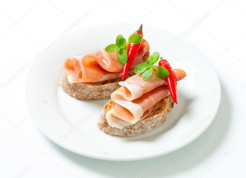 Prosciutto open faced sandwiches Stock Photo by ©ajafoto 75933665