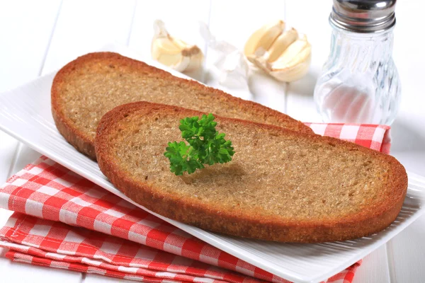 Panela pão frito e alho — Fotografia de Stock