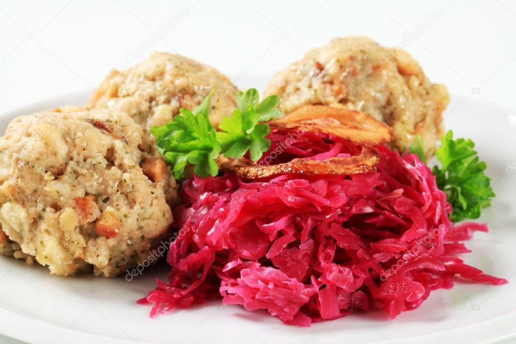 German bread dumplings with red cabbage