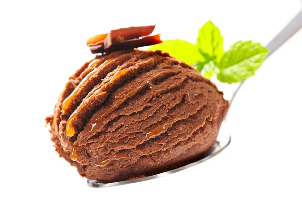 Chocolate ice cream on spoon — Φωτογραφία Αρχείου