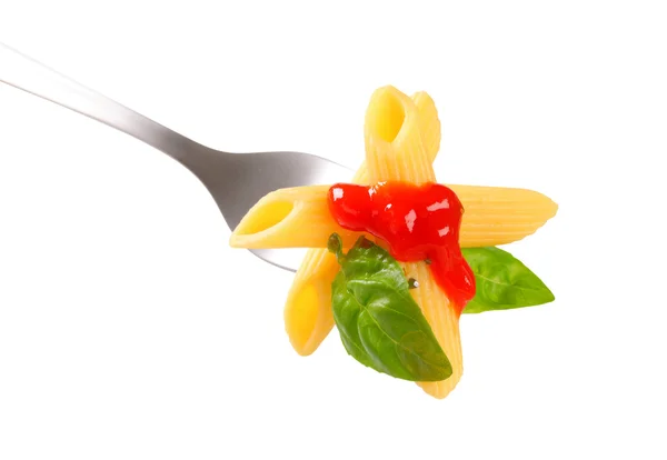 Penne pasta op vork — Stockfoto